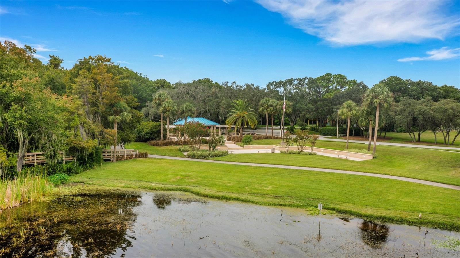 Lake Front Park has walking trails, picnic areas and an area with a pergola that can be rented for private parties