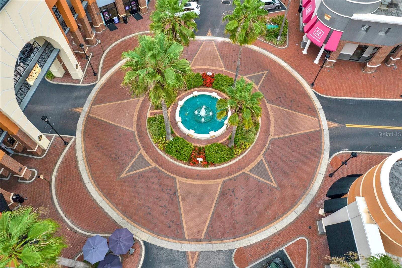 Fountain and shops