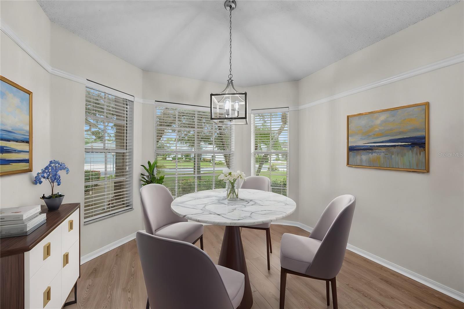 A sunny Breakfast nook is located in the Kitchen area.