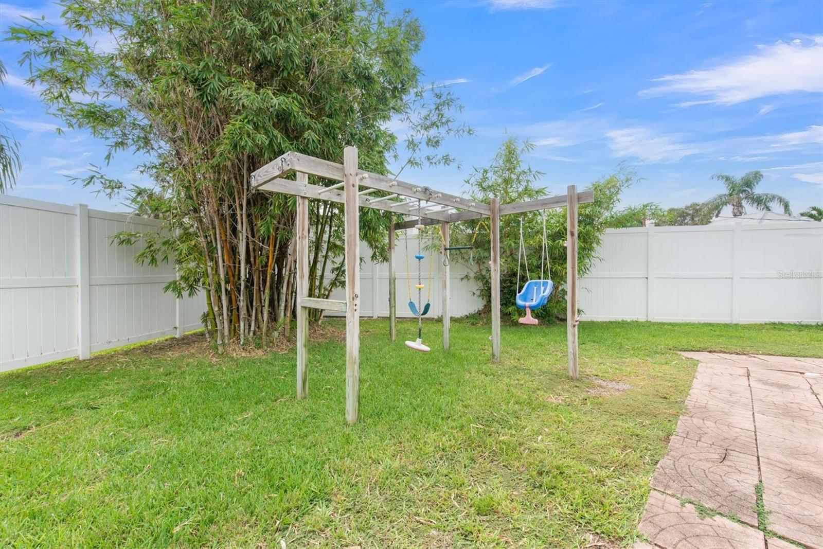 Jungle gym located in the side yard