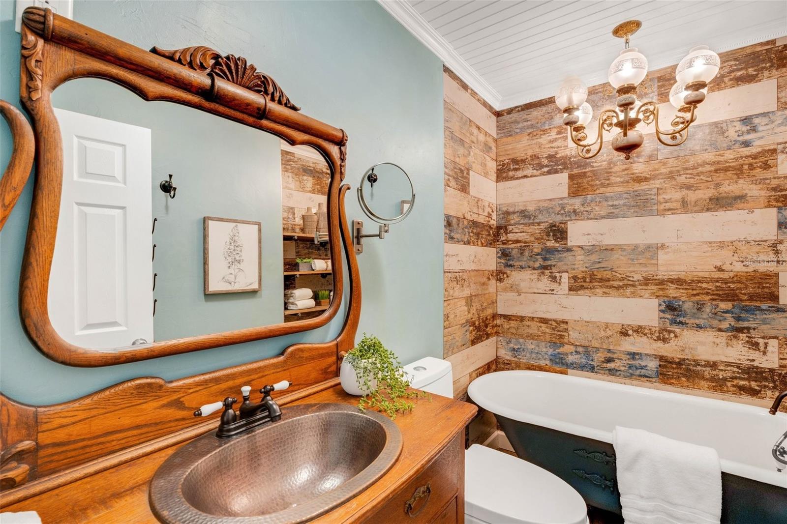 Renovated hall bath with claw foot tub~