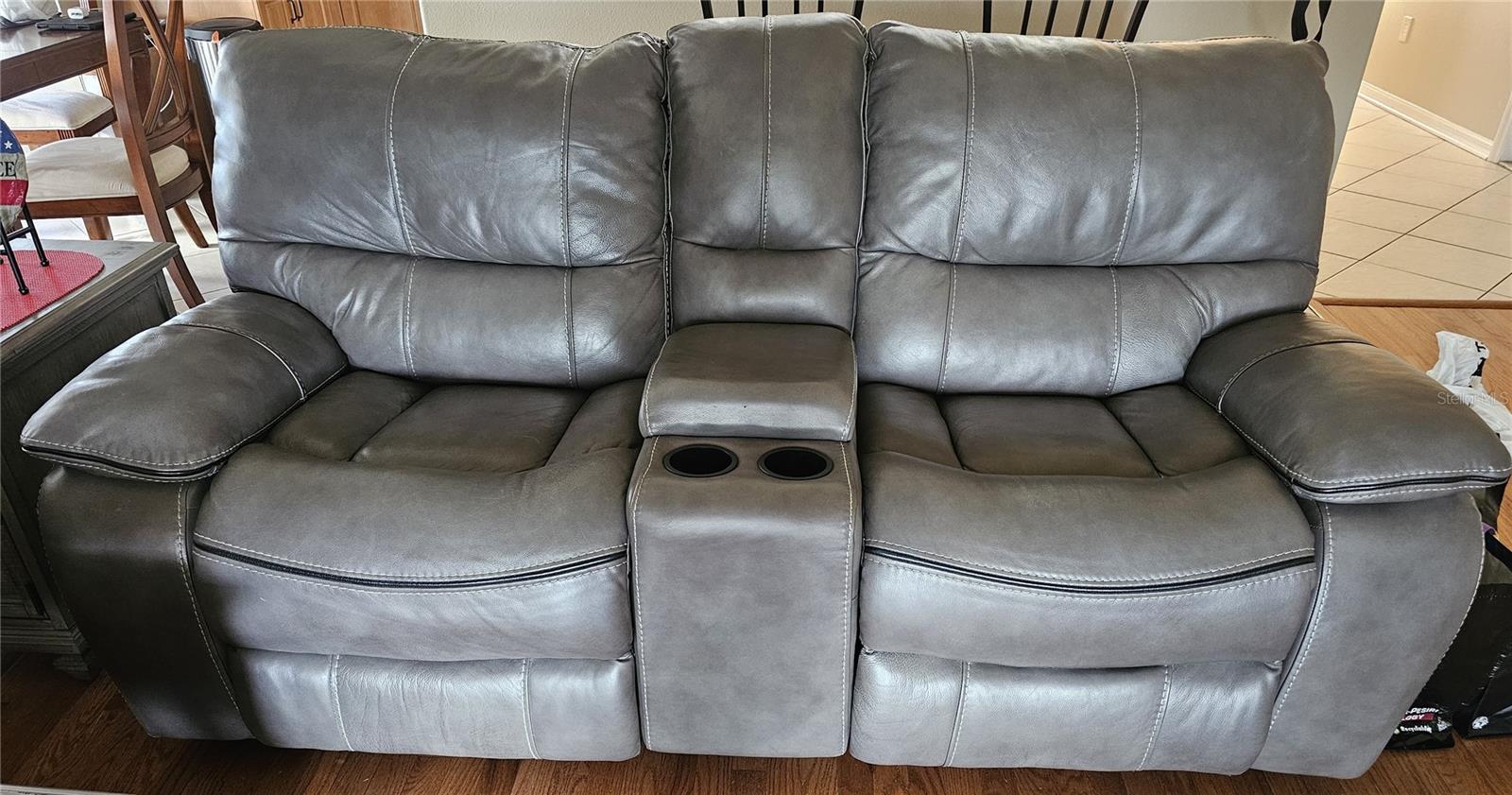 Gray Leather Reclining Loveseat Included