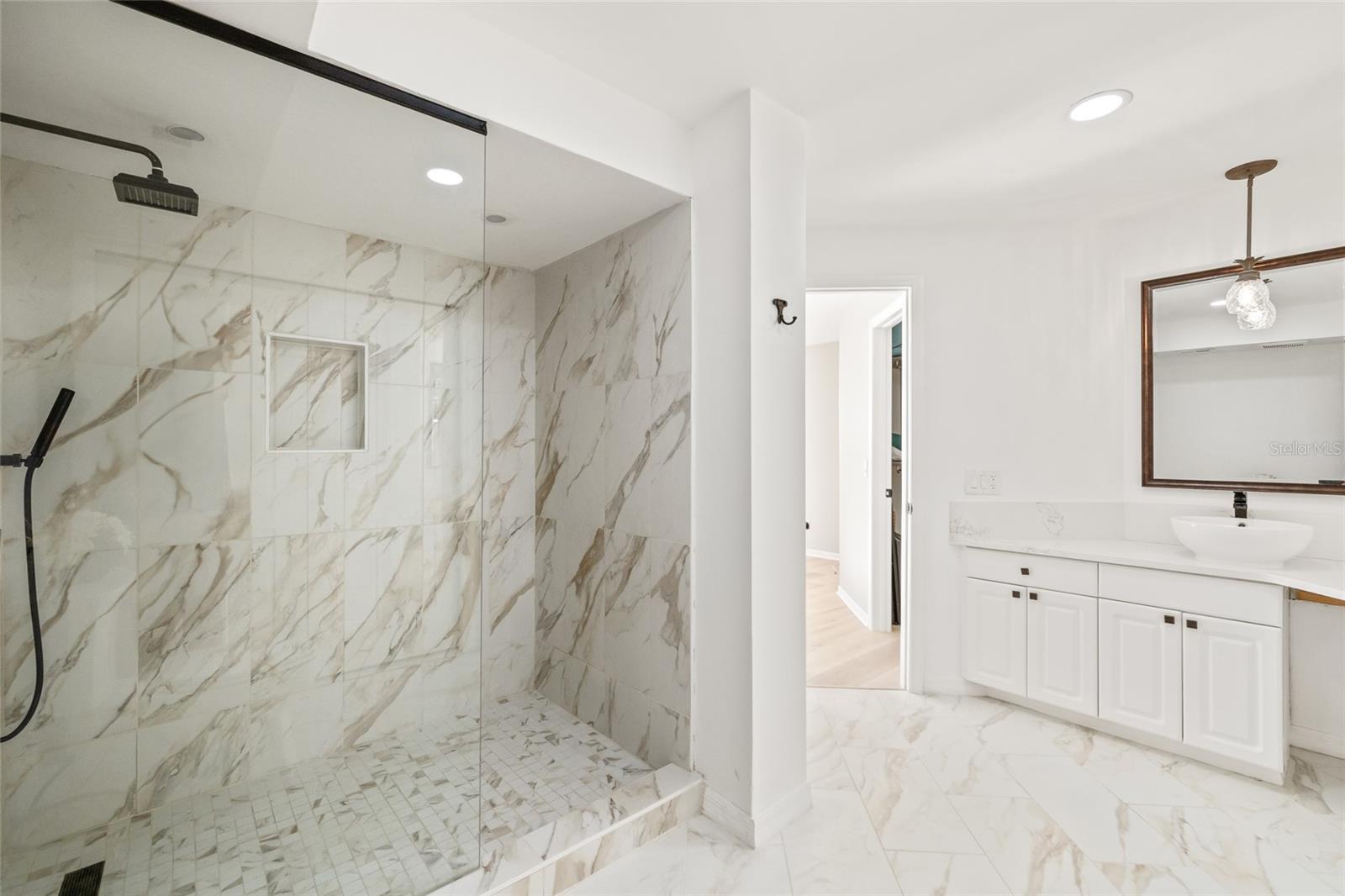 Walk-In Shower with Porcelain Italian Tiles