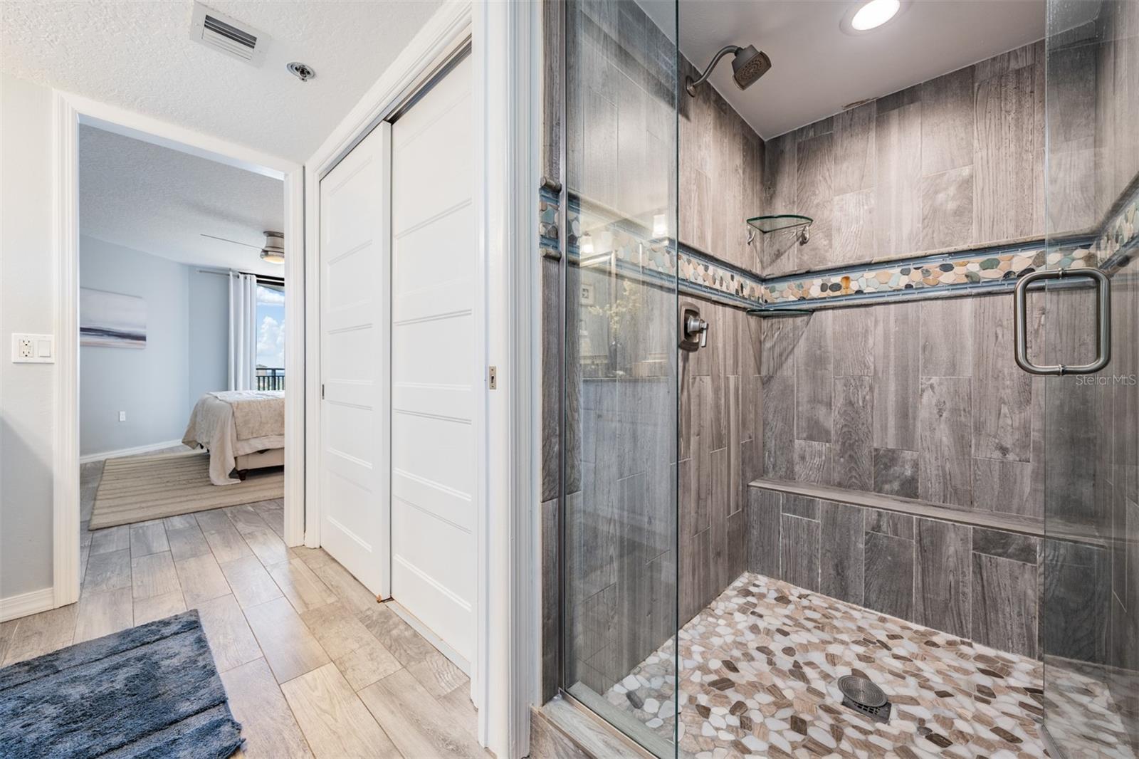 Primary shower with walk in closet