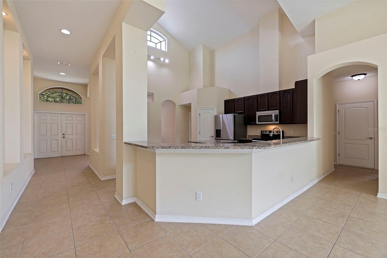 Kitchen with high ceilings