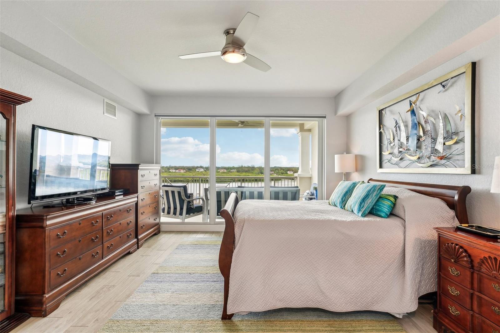 Master Bedroom with balcony access and direct Intracoastal Waterway view.