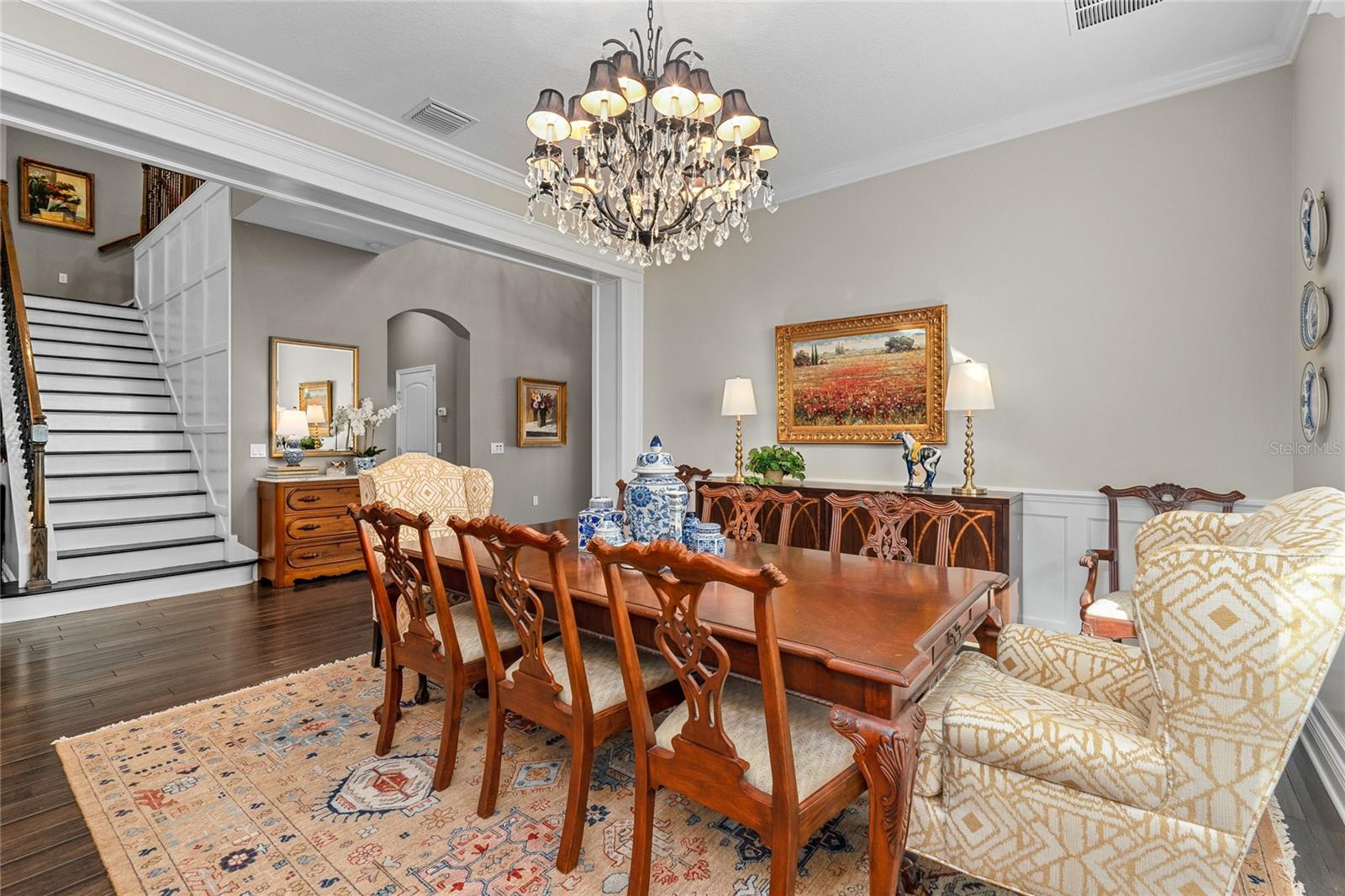 Dining Room with stunning trey ceiling!