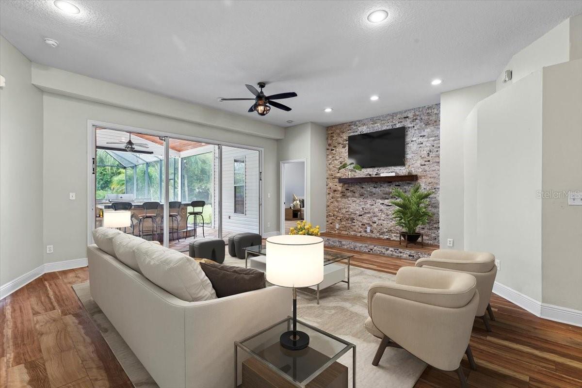 Large custom bar area with wine fridge