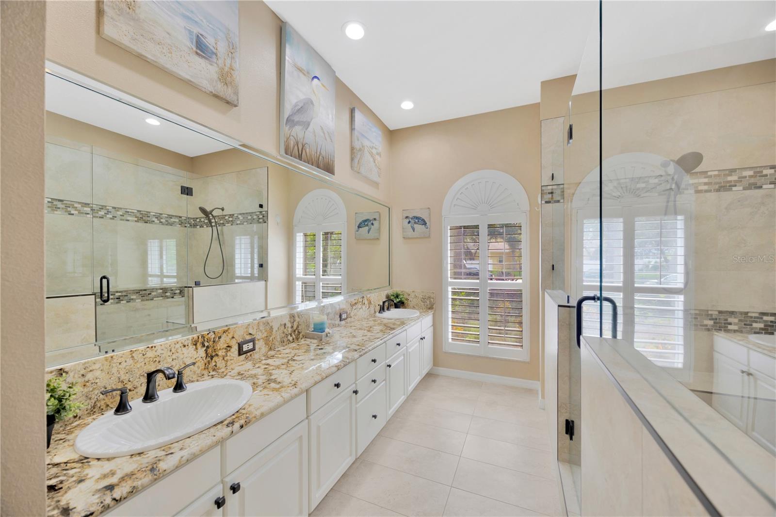 Primary Bathroom with Dual Sinks and Super Shower!