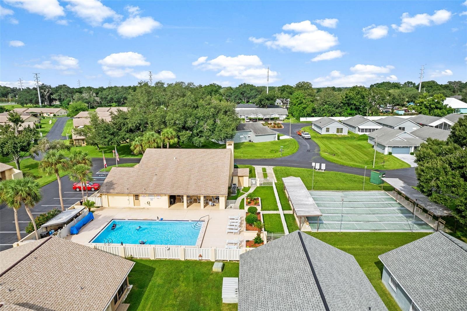 Community Pool, club house, shuffle board courts and car wash area