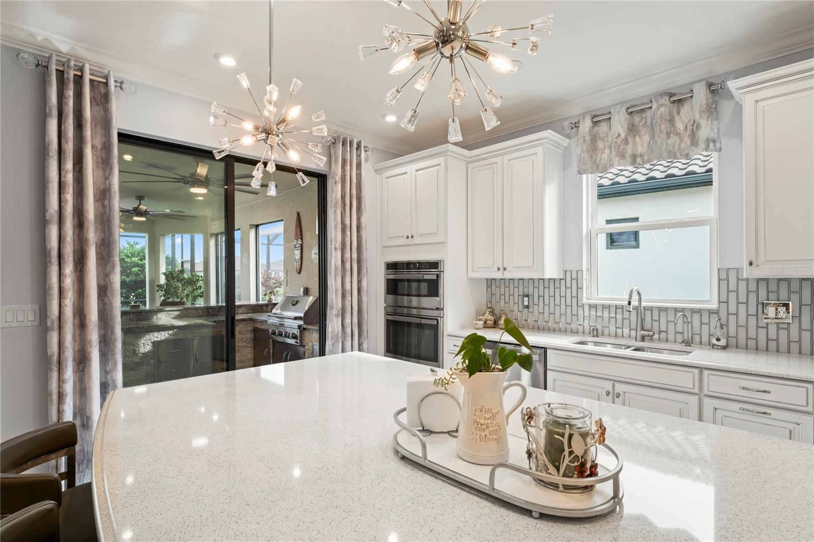 view of kitchen from island seating