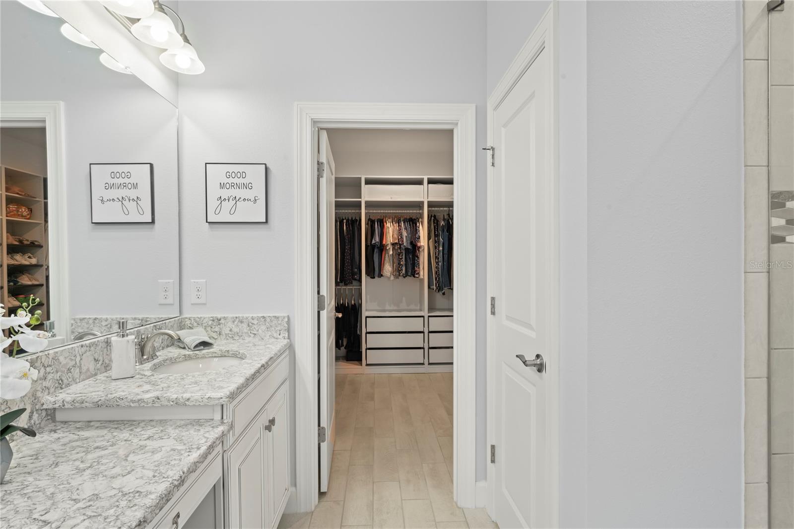 master bathroom view of closet