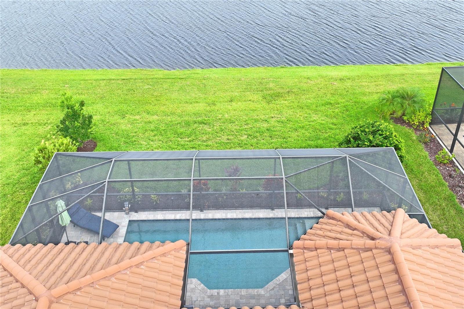 aerial view of pool looking out to water view