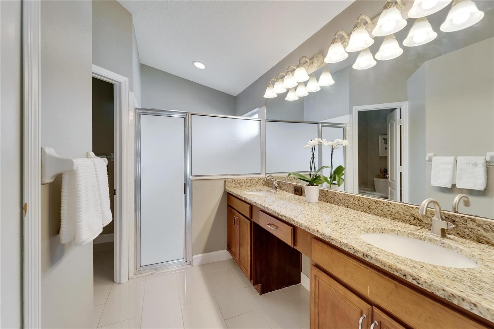 Primary bath, granite counter, dual sinks