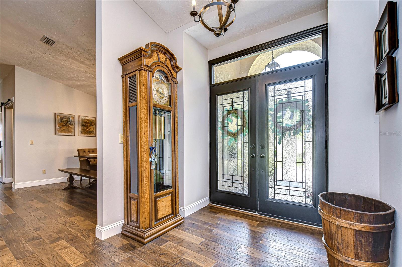 Double leaded glass doors welcome you in!