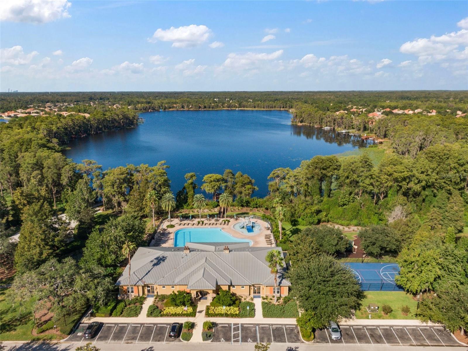 Aerial View of Clubhouse + Lake