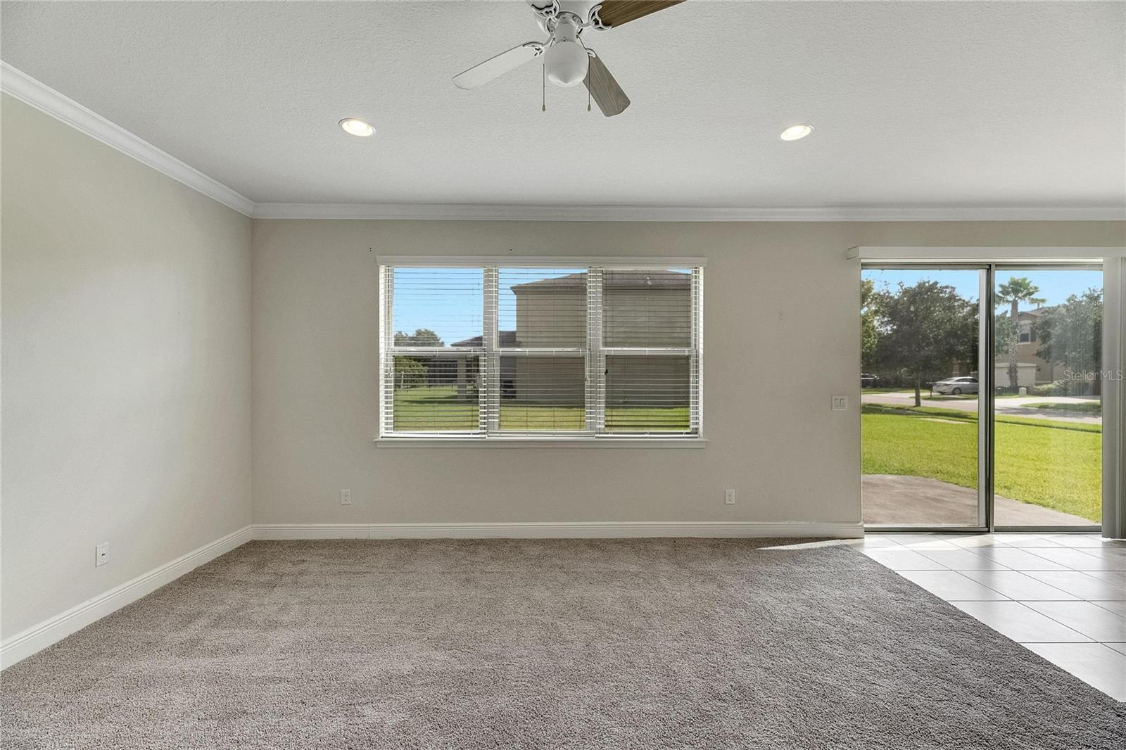 Living Room-Carpeted with Recess Lighting