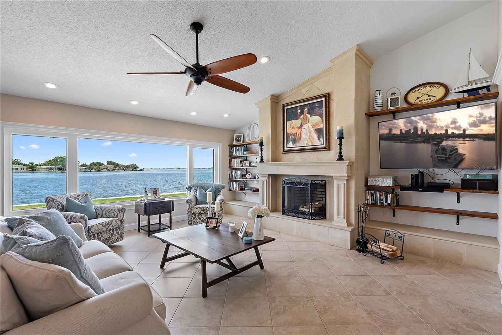 Family Room with wide open view of Boca Ciega Bay