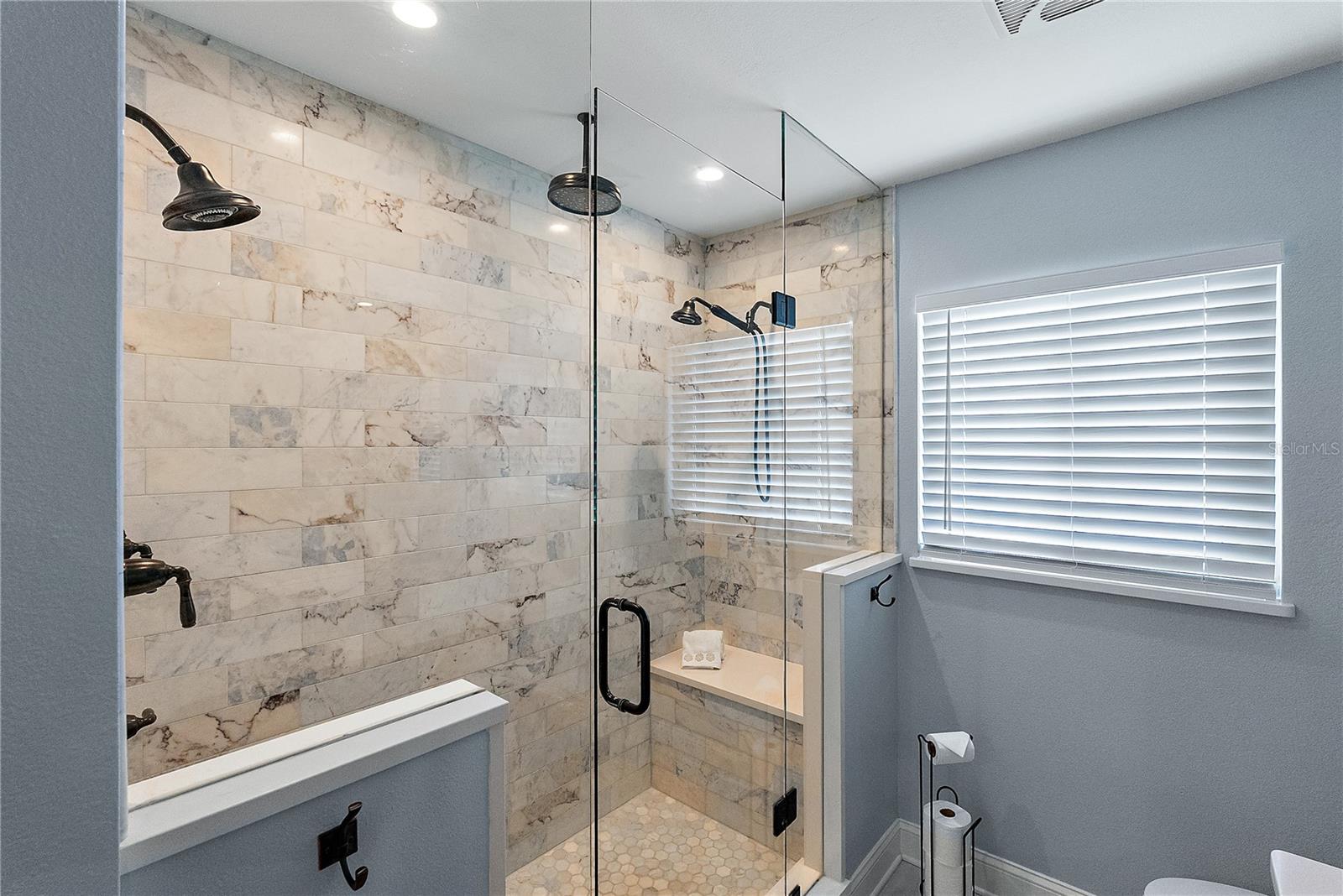 Primary Bath with Marble Shower built for Two