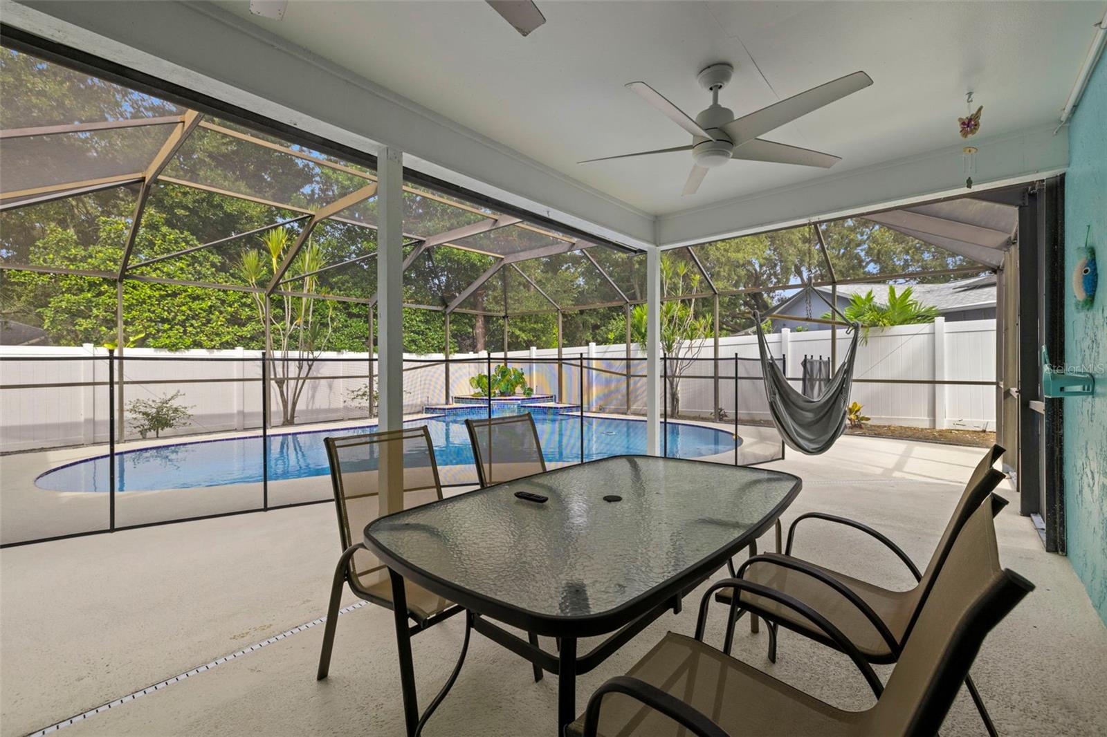 Patio overlooking the large pool