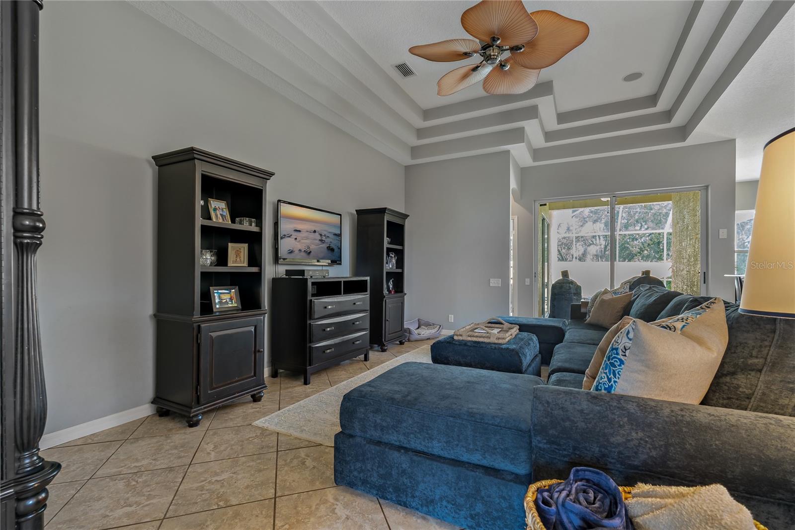 Living Room with Triple Tray Ceiling