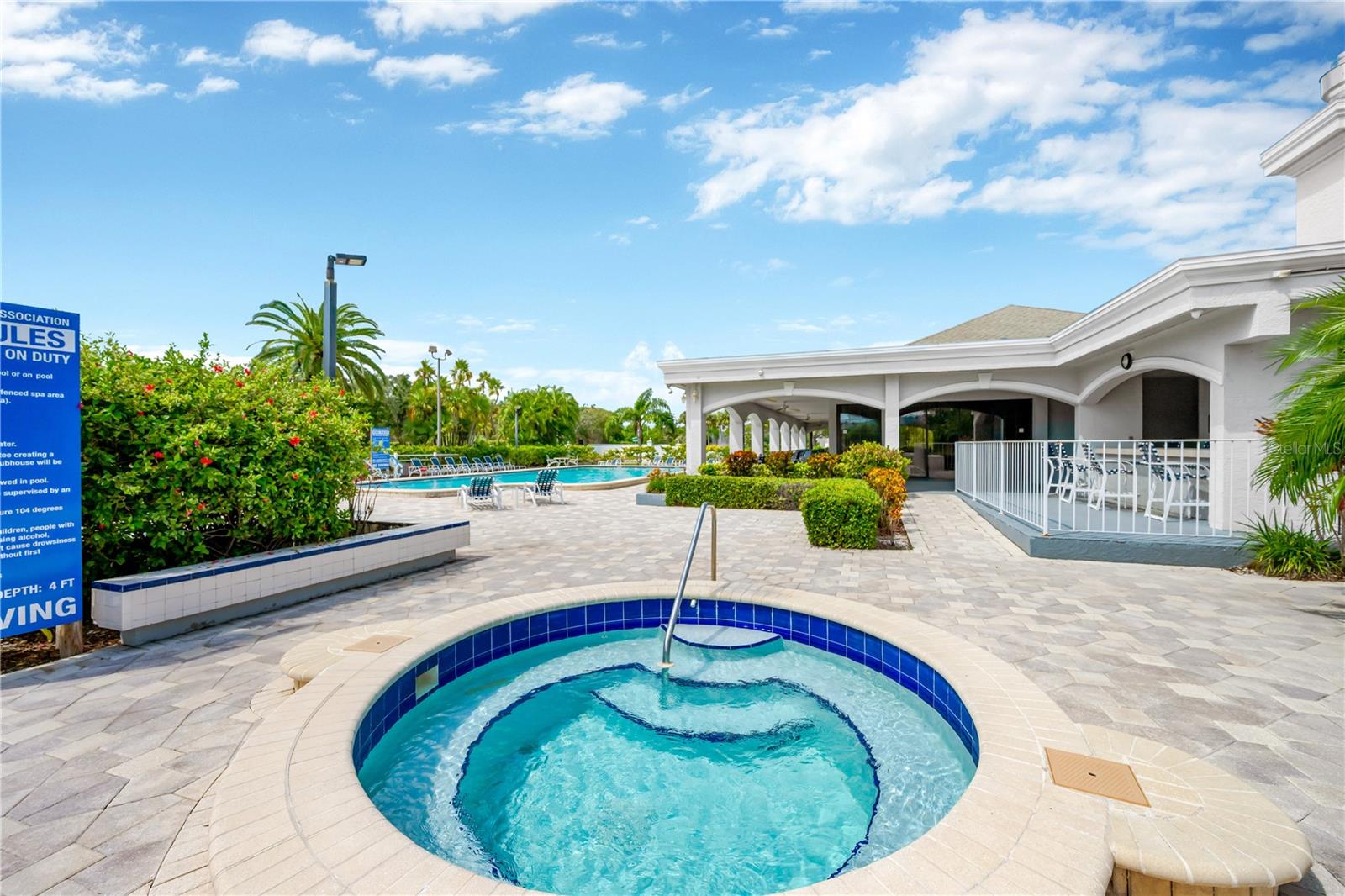 Heated spa on clubhouse deck pavers