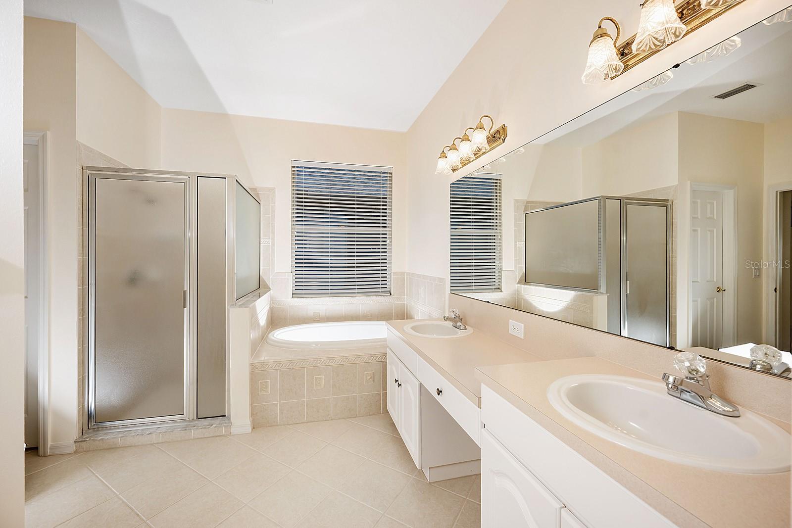 Main bathroom with separate shower stall and tub