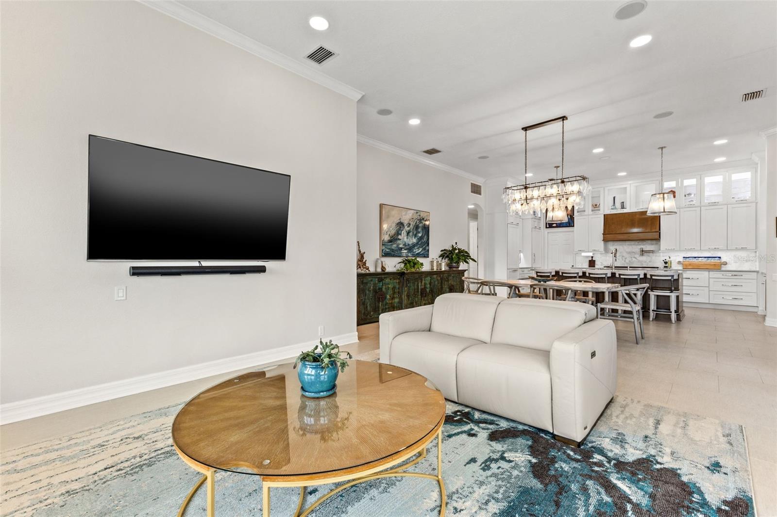 Family room with view to dining room and kitchen