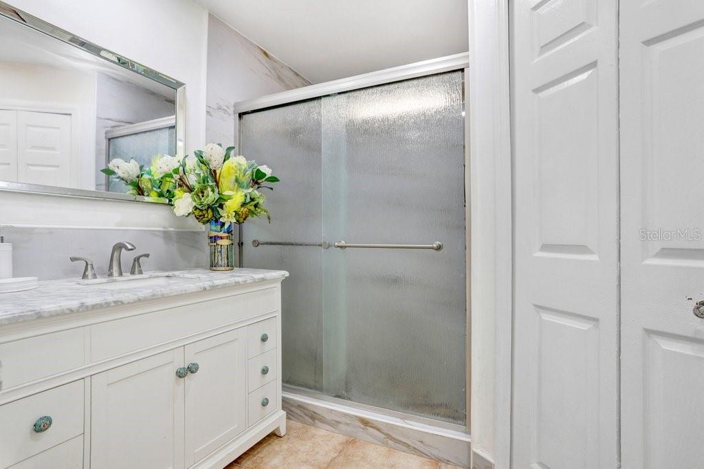 Primary Bathroom with new vanity and renovated shower