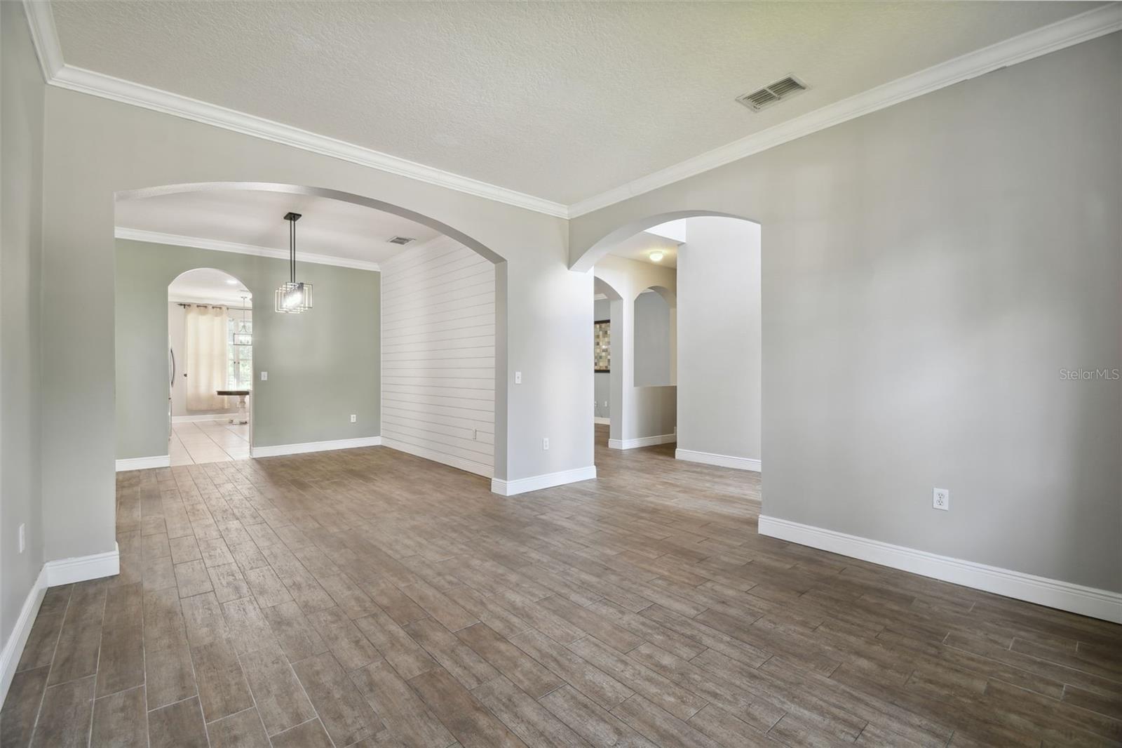 living room into the dining room