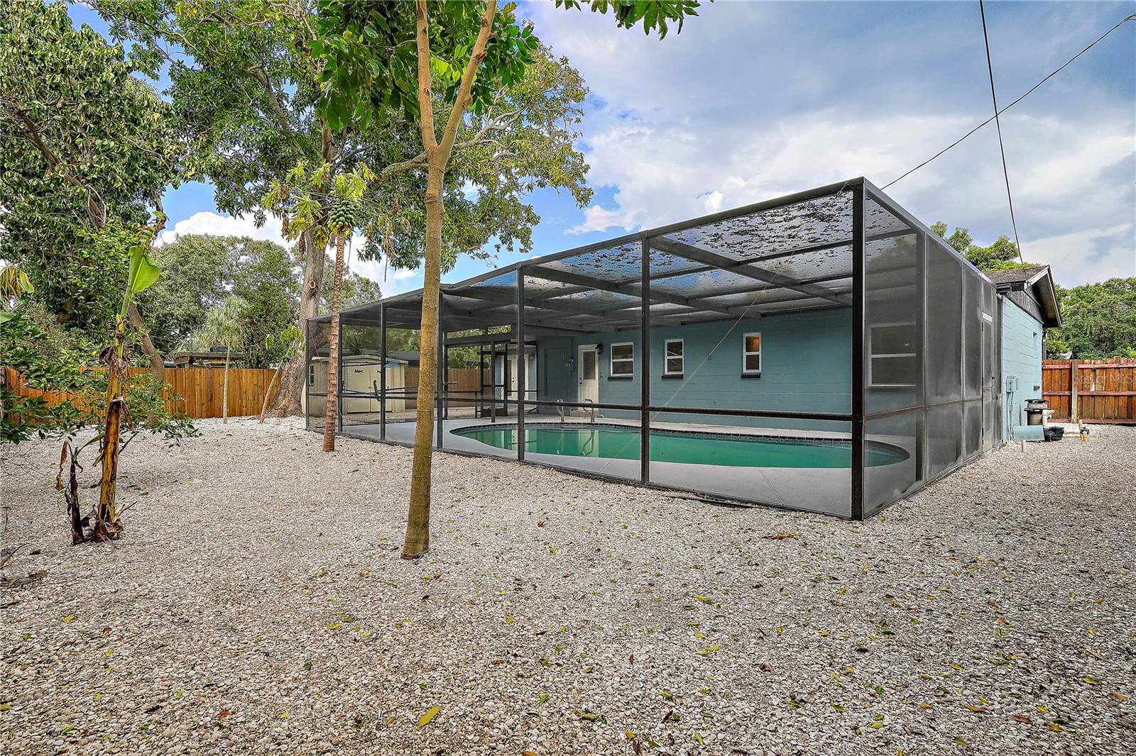 View of pool area from the rear yard