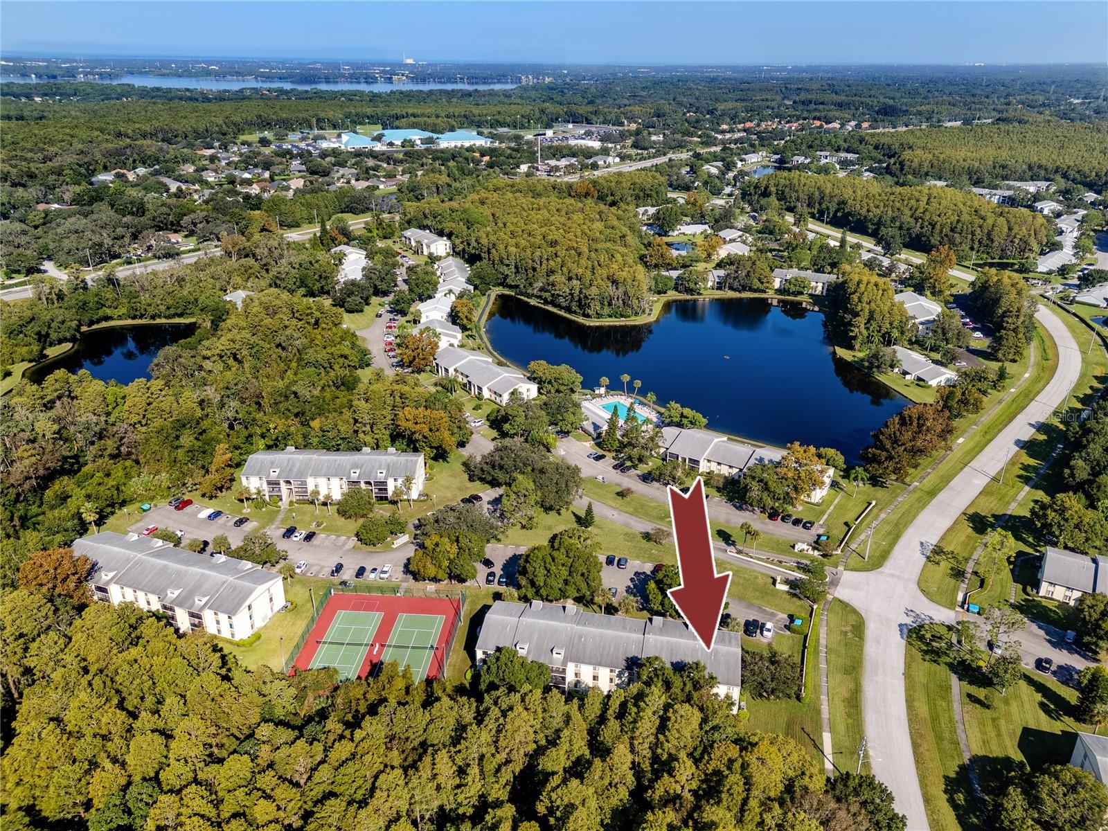 Aerial view of the building