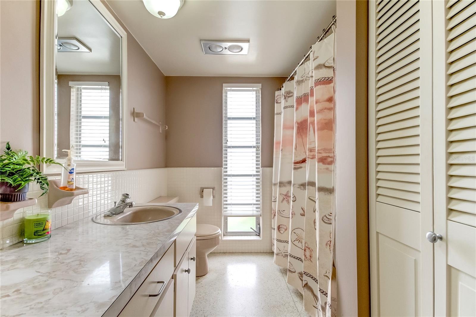 Hall bathroom with linen closet