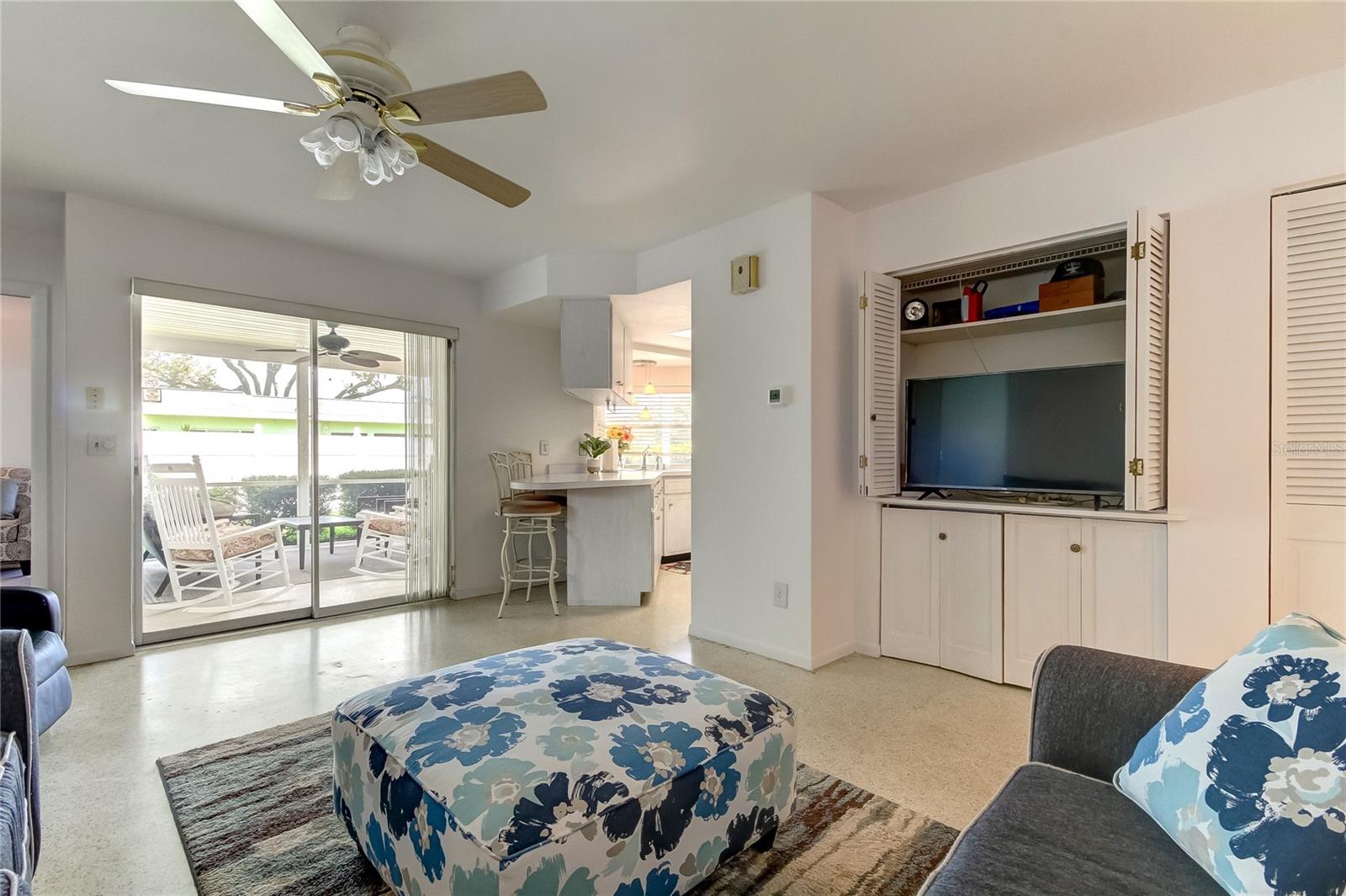 Family room with built in storage