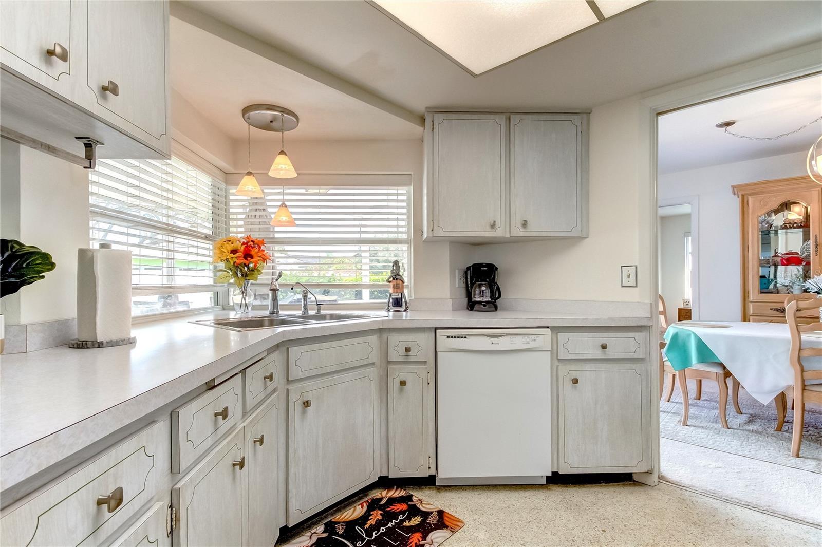 Kitchen overlooking back patio