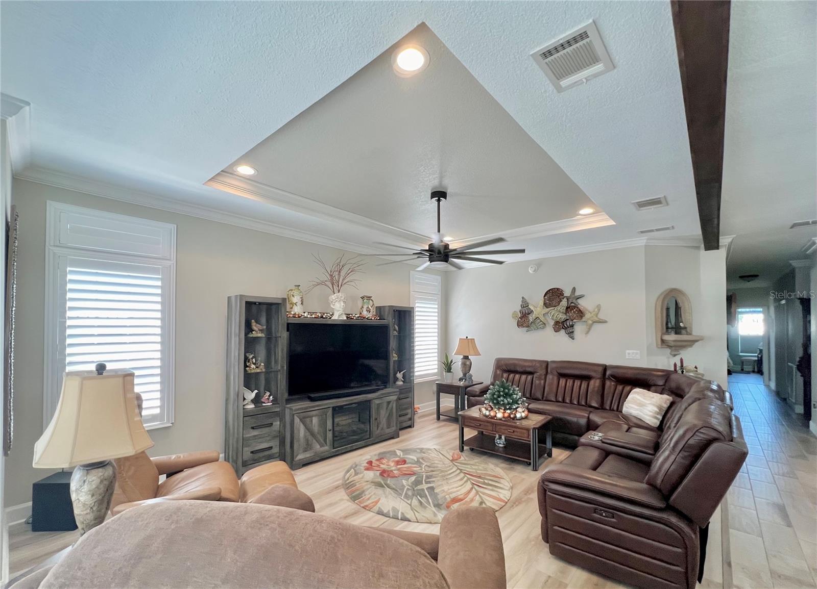 Living room with tray ceiling