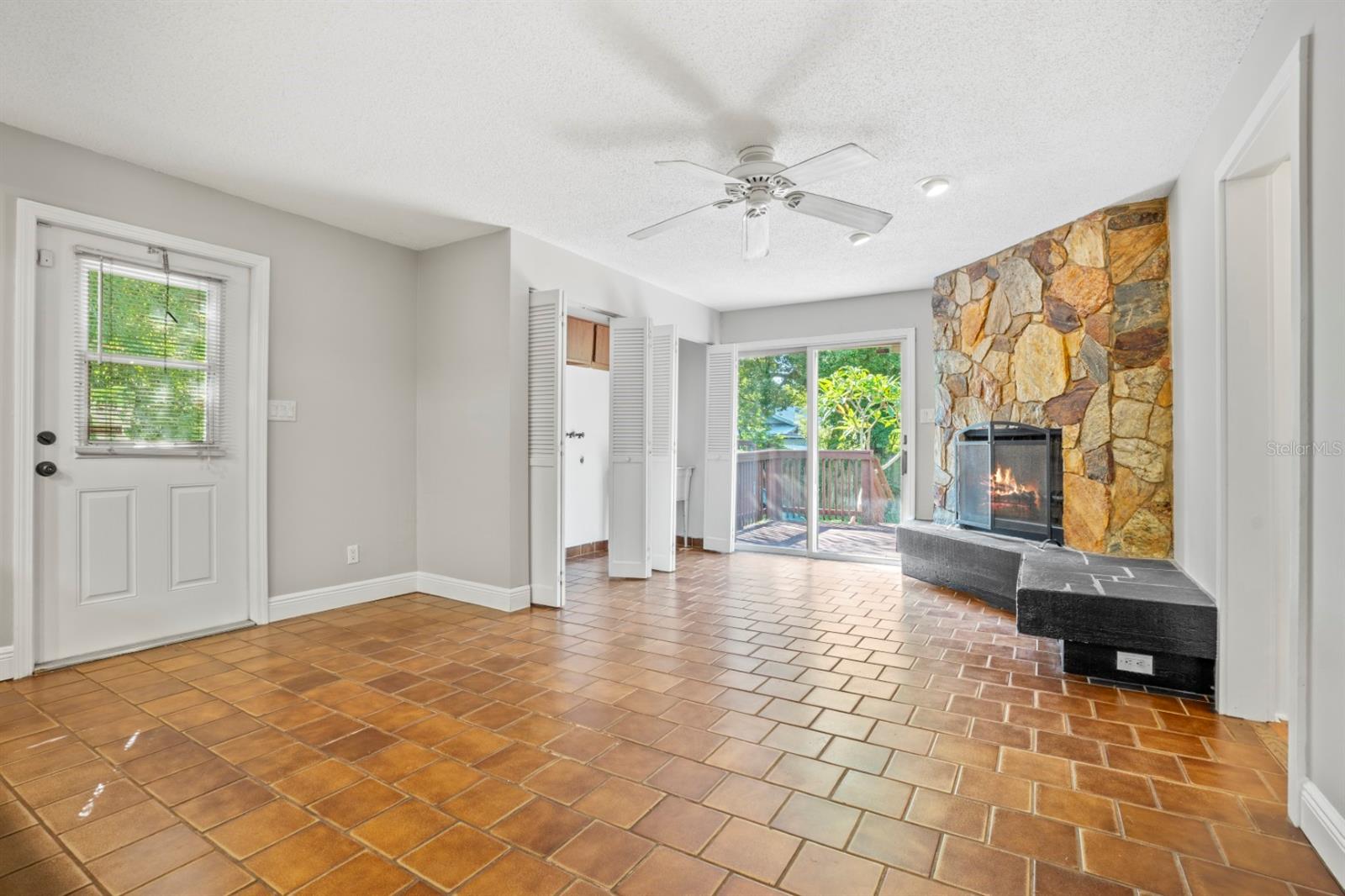 Family Room with laundry closet open