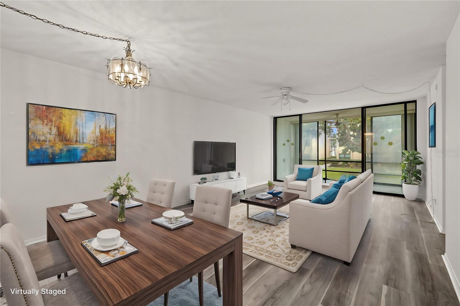 Virtually staged Living and dining room