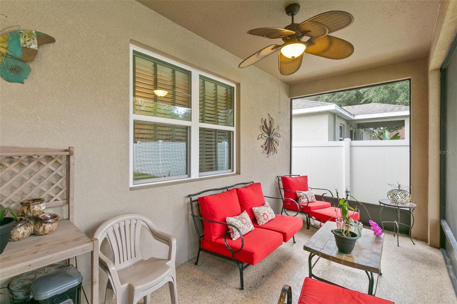 Screened in Large Patio with Epoxy Flooring.