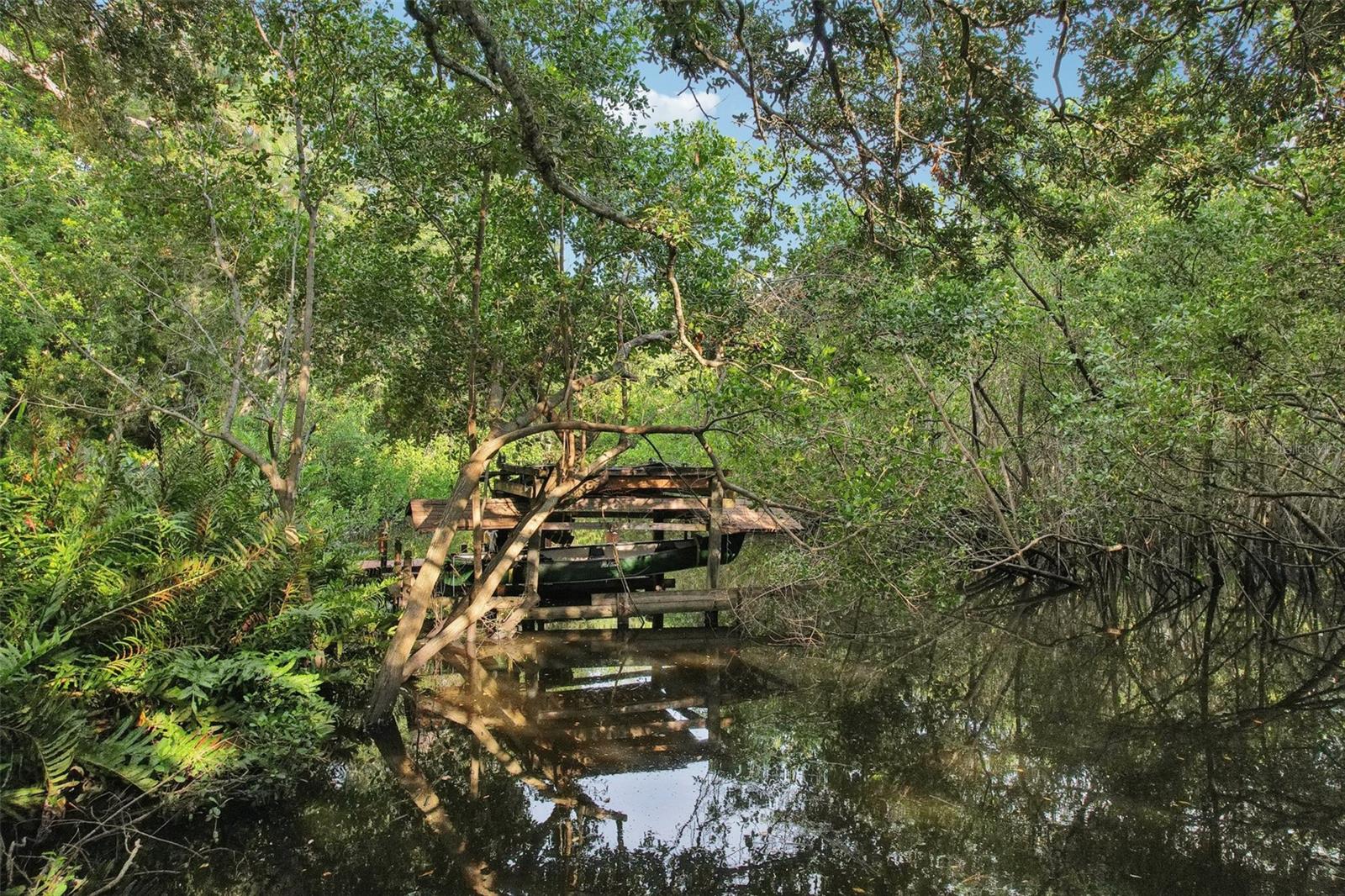 looking up the creek at the neighbors dock