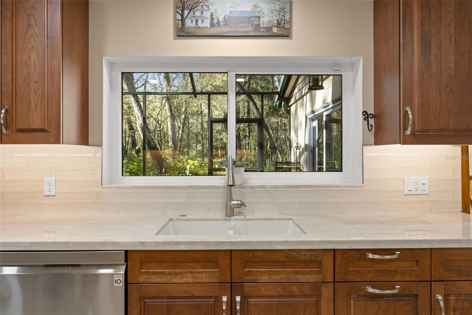 Views of Tranquil Backyard from Kitchen Sink Area