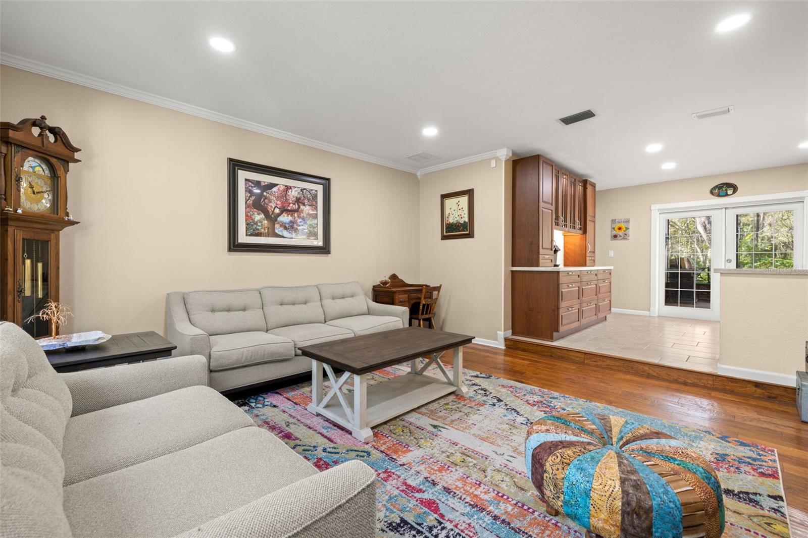 Formal Living Room with recessed lighting & Newer Double Pane Windows