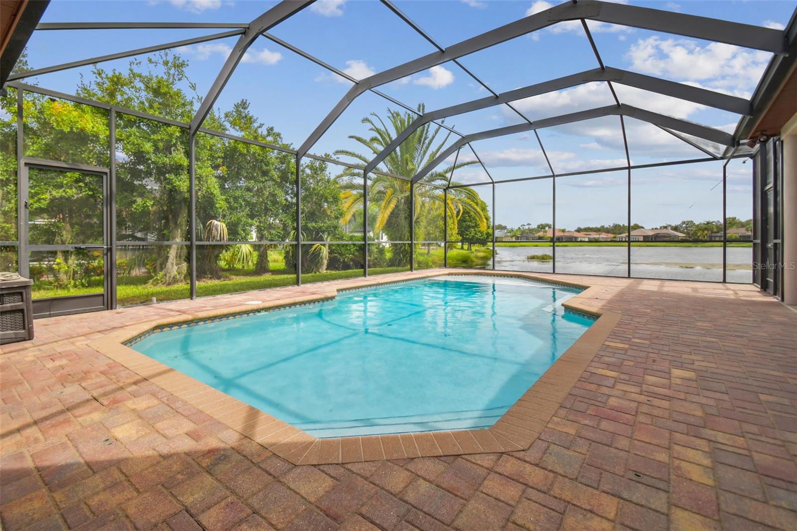 View of sparkling pool & pond.