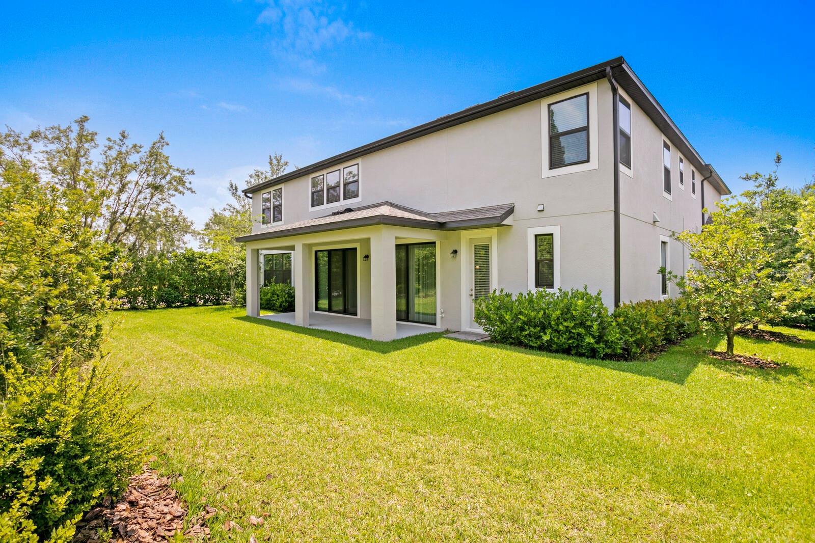 Backyard has private hedge & enough room for a pool.