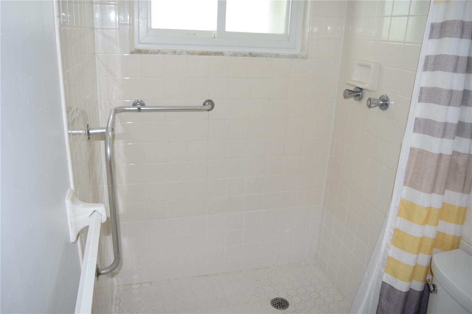 Primary bath has spacious shower