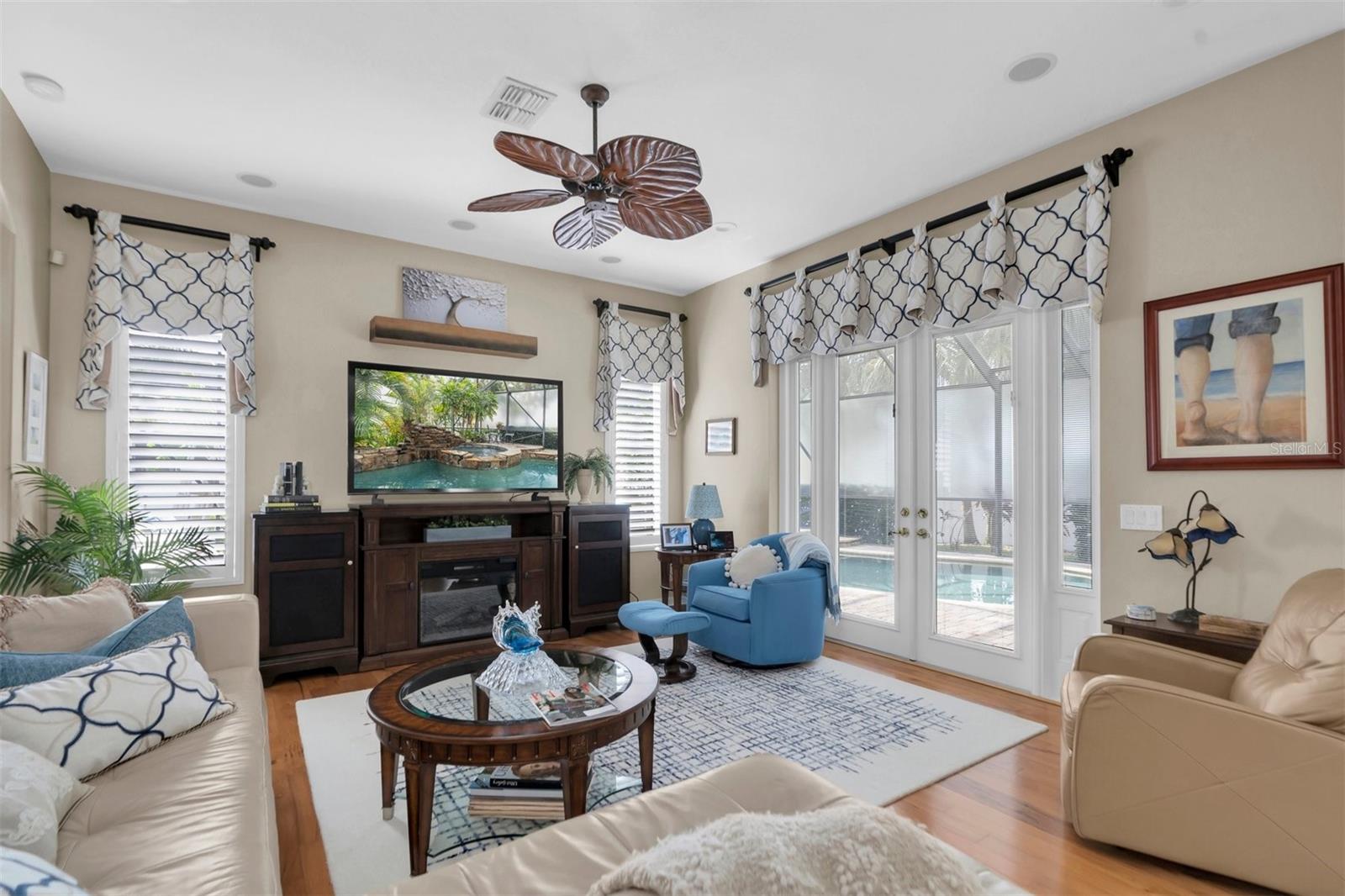 family room with french doors