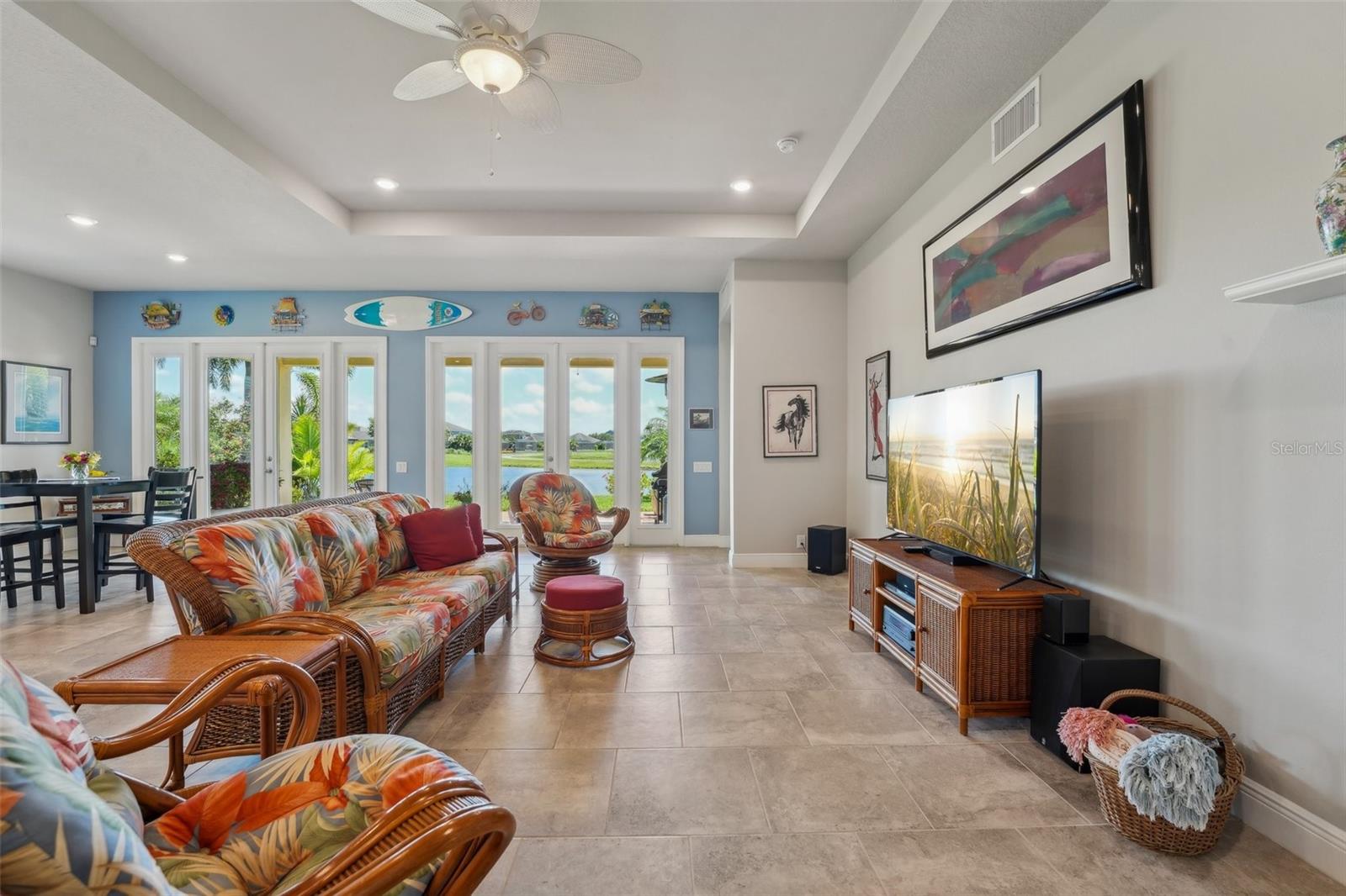 Family room, tall double french doors