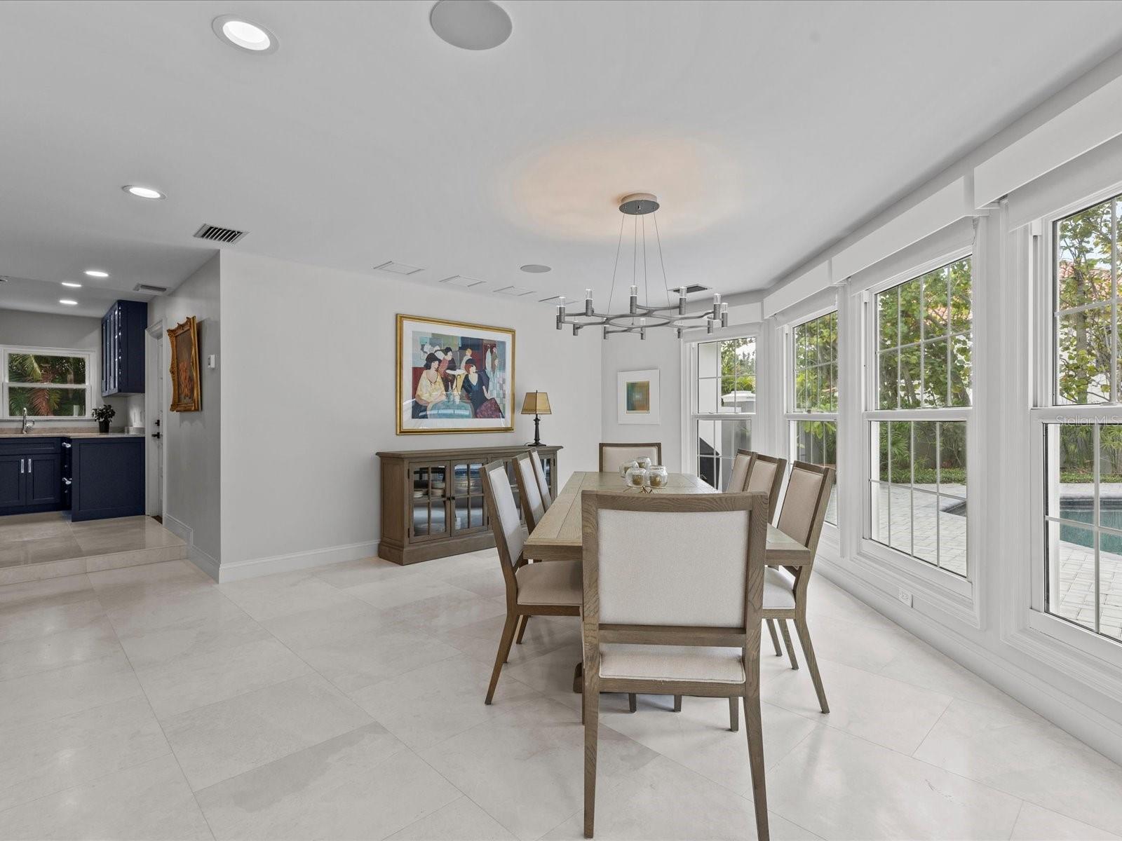 Formal dining with beautiful pool views