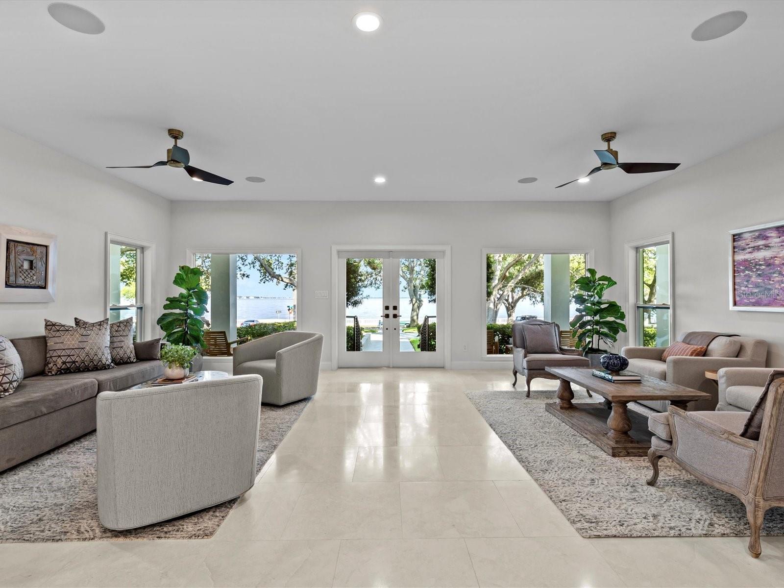 Formal living room with spectacular water views