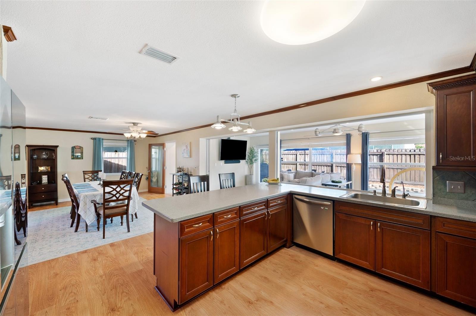 View from Kitchen into the Dining Room and Florida Room.